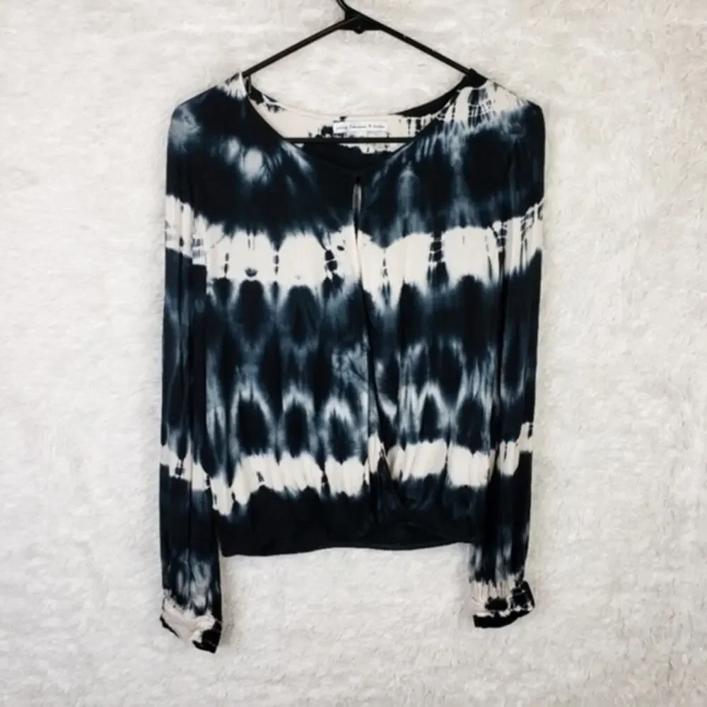 Young Fabulous & Broke Jayden Tie Dye Surplice Wrap Open Front Top Black Ghost